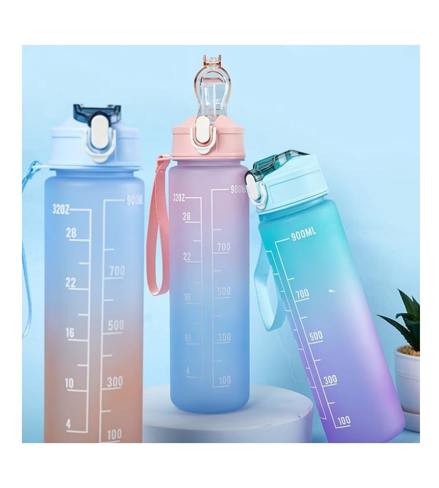 Sports Water Bottle – 900ml with Plastic Straw